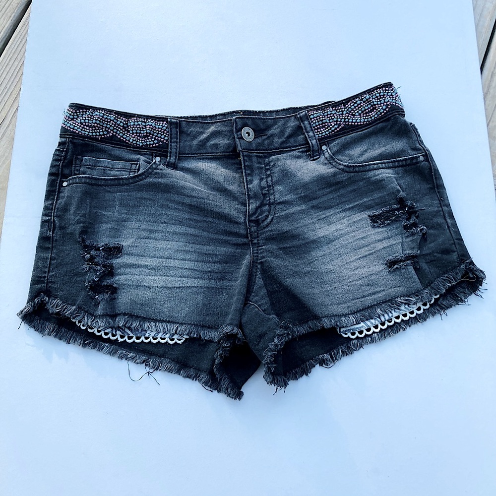 L.e.i. Cut-off Dark Acid Wash Jean Denim Shorts Size Medium 7/9 Great Condition